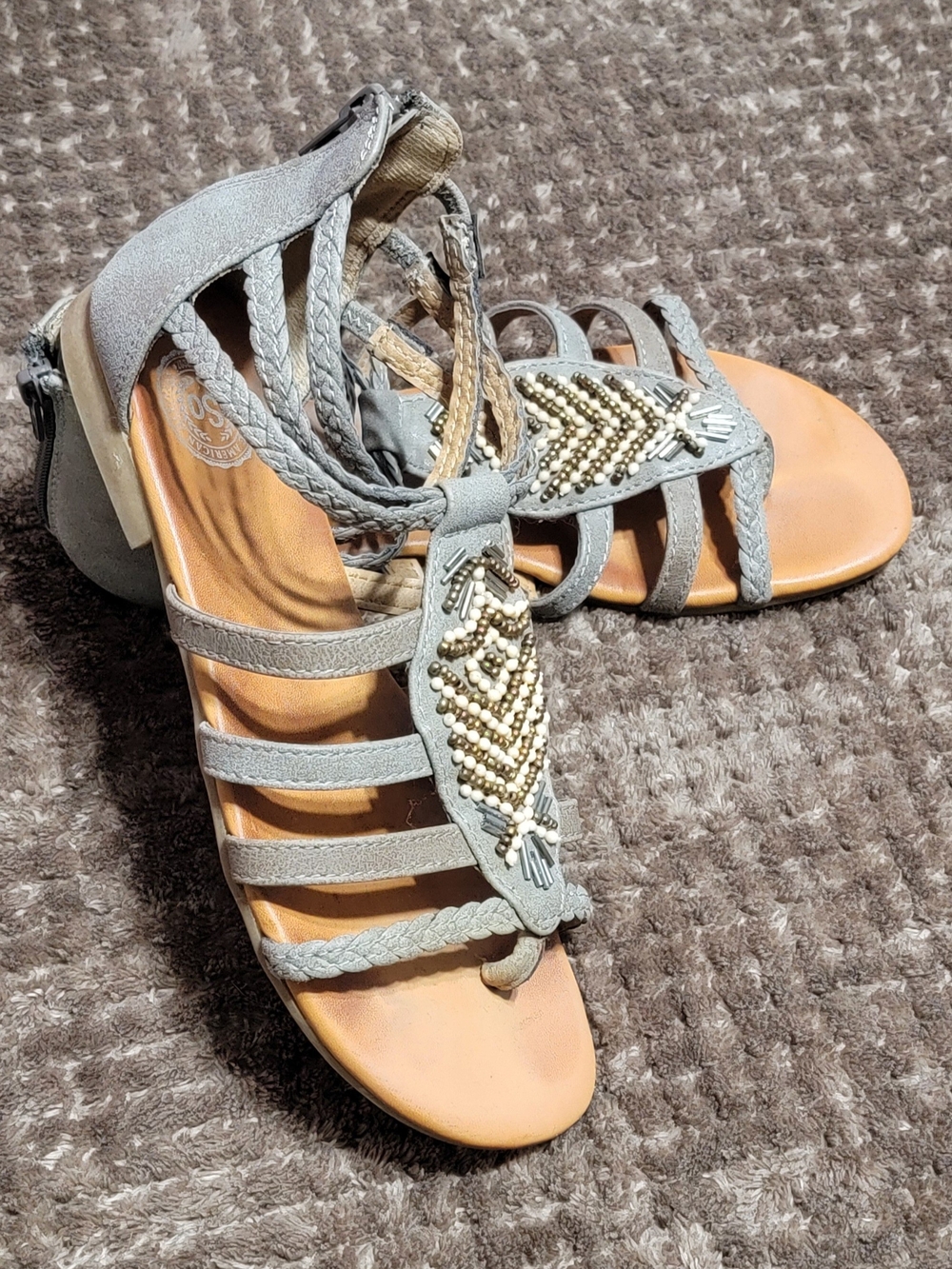 SO Grey Beaded Braided Gladiator Sandals